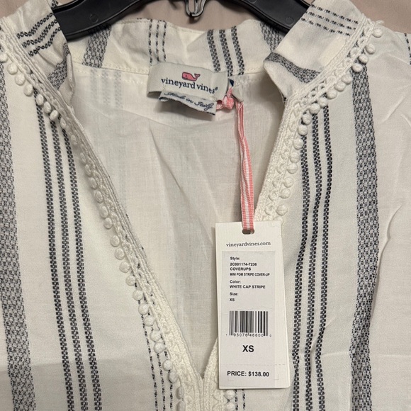 Vineyard Vines Mini Pom Stripe Cover Up Dress, Size XS, Color White/Black - Picture 7 of 14